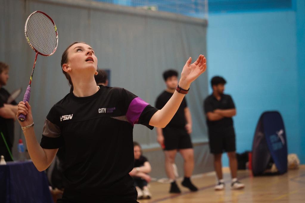 Badminton player in action on the court