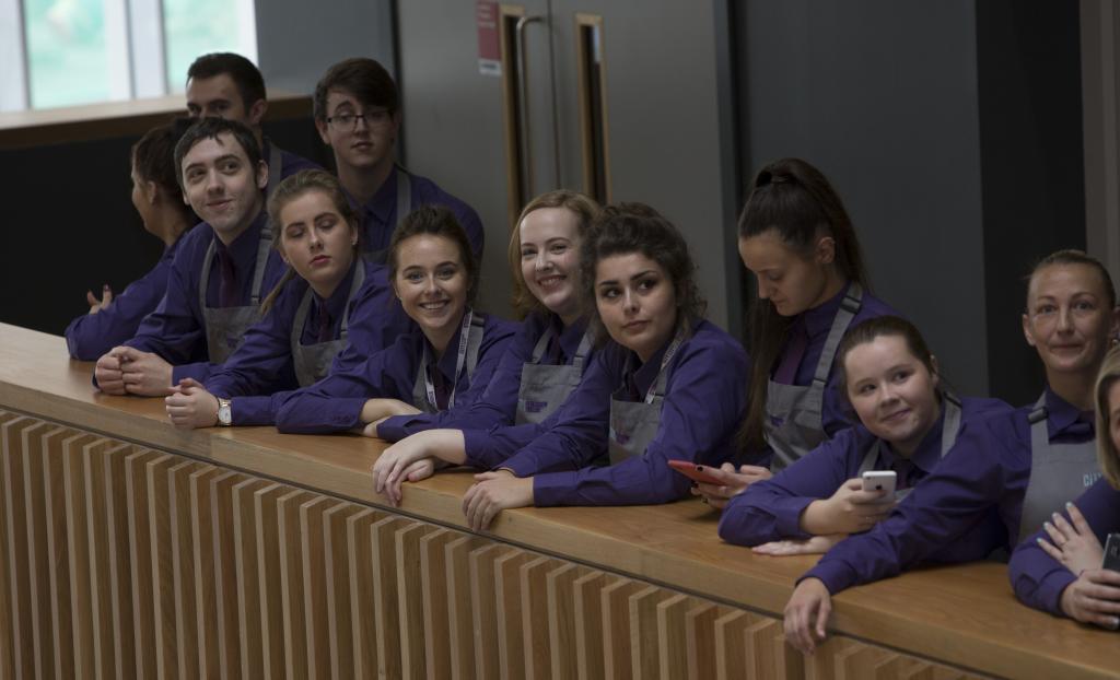 Students awaiting the arrival of Her Royal Highness the Countess of Wessex