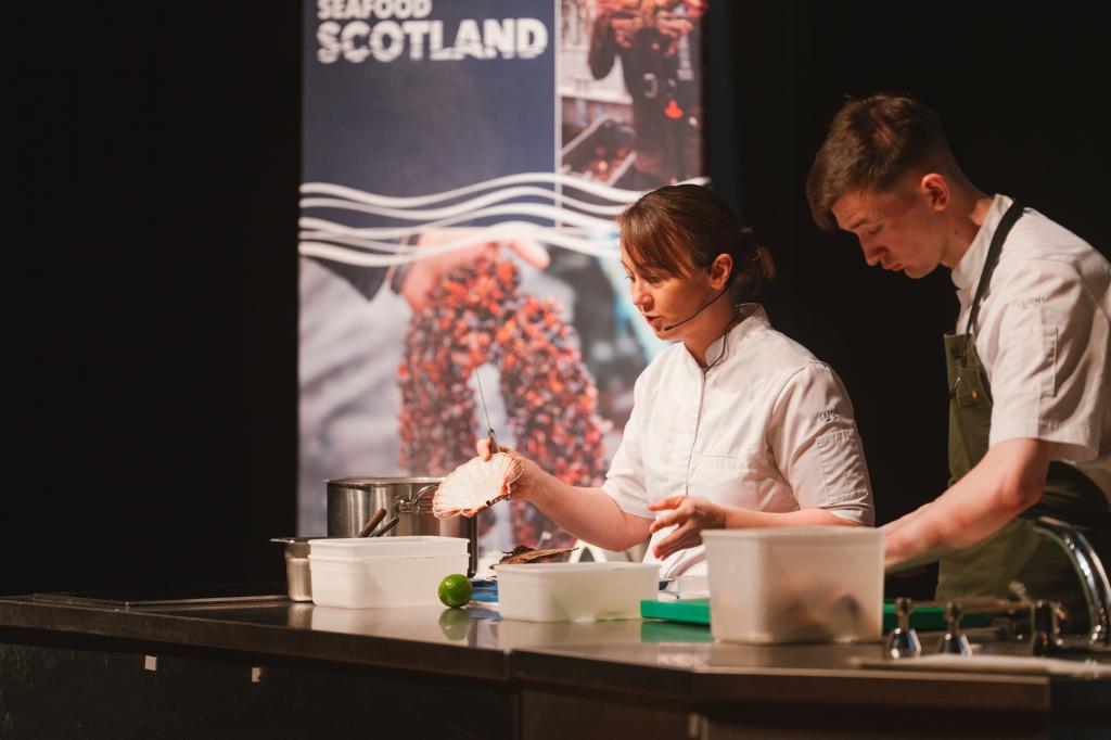 Lorna McNee with assistant Stephen provided a seafood cooking masterclass