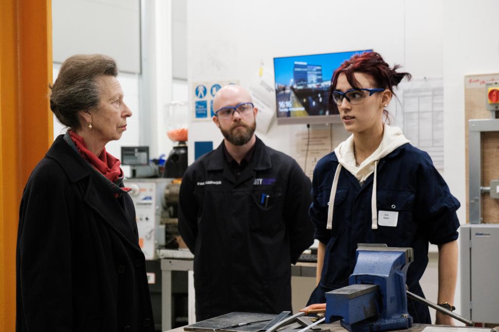 Princess Royal Anne speaking to a student