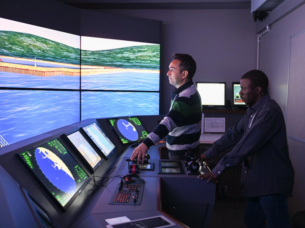 Students in ship simulator