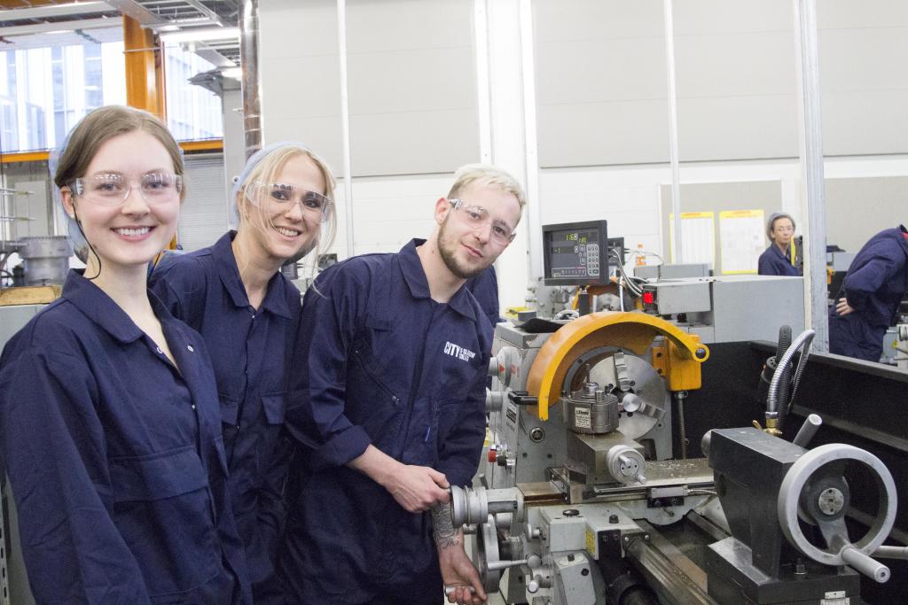 Engineering students in the workshop