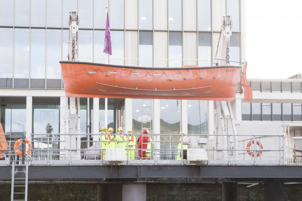 Lifeboat in front of Riverside Campus.