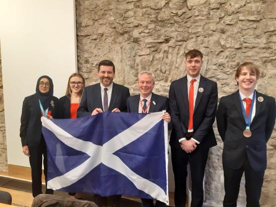 Scottish WorldSkills medallion winners with Jamie Hepburn, MSP and Martin McGuire from WorldSkills Scotland.